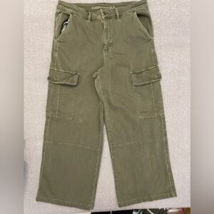 American Eagle Olive Baggy Hi-Rise Wide Leg Stretch Utility Cargo Pants Y2K